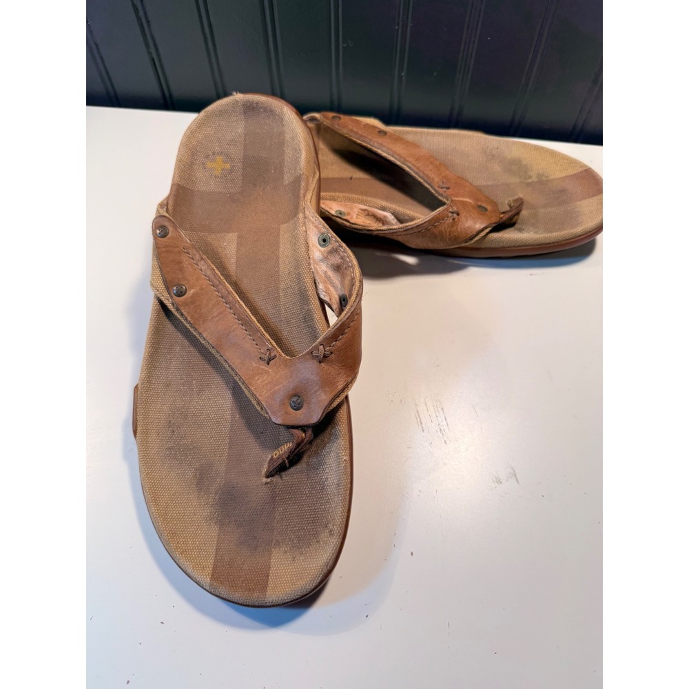 Dr. Martens Mens Brown Leather Canvas Thong Flip Flop Sandals Size 11 AirWair